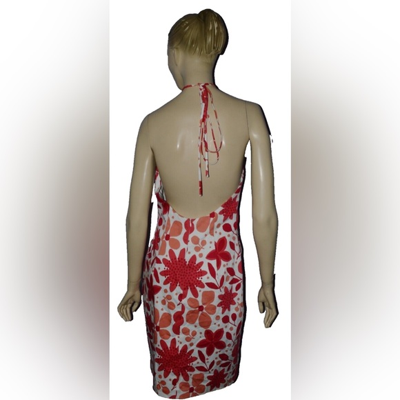 DAVID MEISTER NEW NWT SZ 8 M MEDIUM WHITE CORAL MINI HALTER SUMMER DRESS - Picture 3 of 9